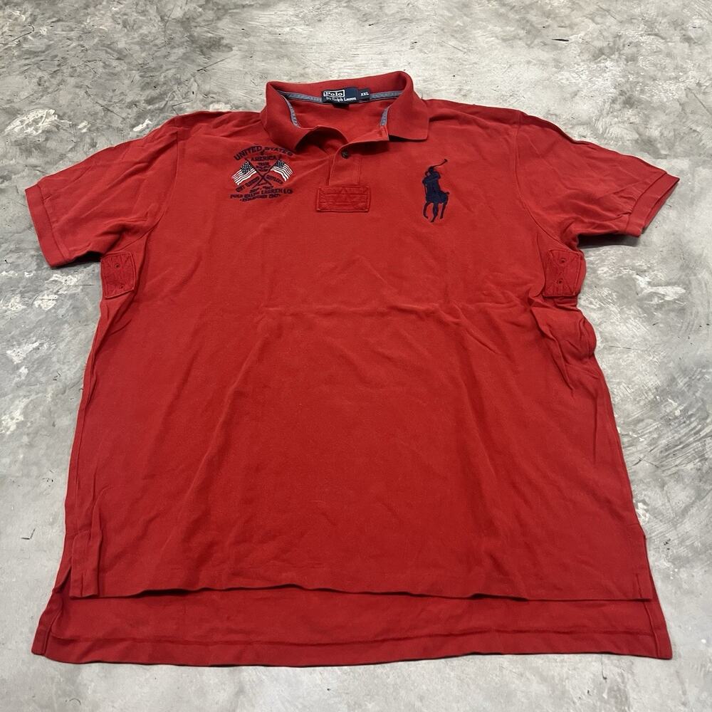 Polo Ralph Lauren Polo Shirt Mens XXL Big Pony USA Flag Dry Goods Preppy Rugby